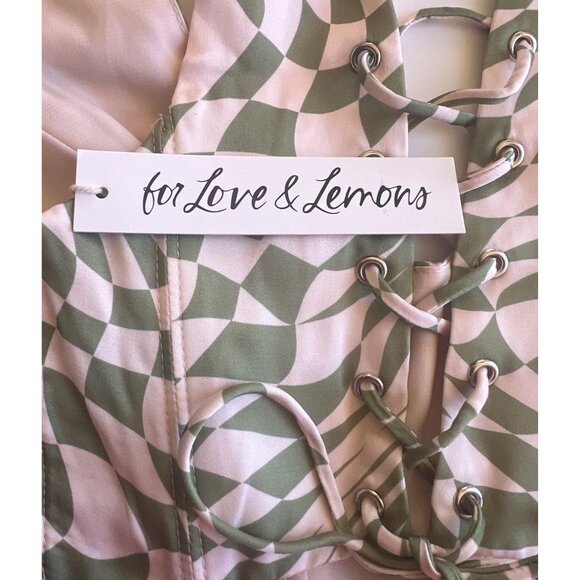 For Love and Lemons Nomi Lace-up Checkered Pink and Green Corset Top Size XXS - Picture 11 of 16